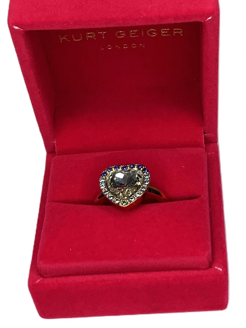Kurt Geiger London Blue Crystal Heart Halo Ring 8 New